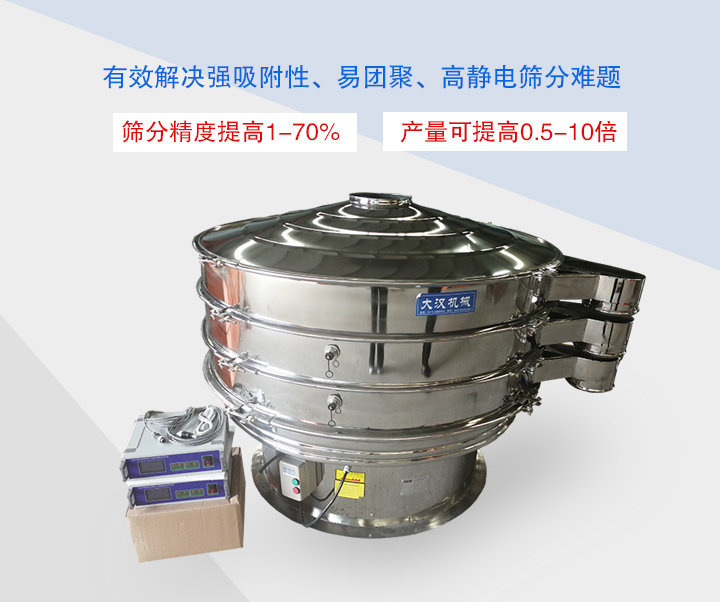 超聲波振動篩主要用于篩分粘性強、高靜電、易團聚的精細粉末